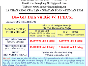 Báo Giá Dịch Vụ Công Ty Bảo Vệ TP.HCM | Bảo Vệ Việt Thăng Long - Giá Tốt Nhất