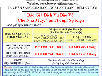 Báo Giá Dịch Vụ Bảo Vệ Cho Nhà Máy, Văn Phòng, Sự Kiện